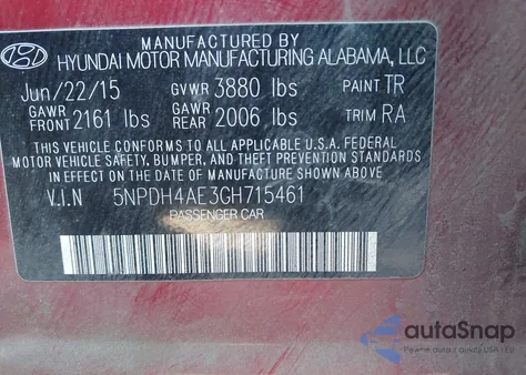 2016 Hyundai Elantra Se from USA, damaged, VIN 5NPDH4AE3GH715461